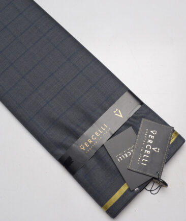 Vercelli Italy Super 150's Checks 70% Merino Wool Suiting Fabric (Grey & Royal Blue)