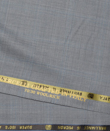 Vercelli Italy Super 150's Checks 70% Merino Wool Suiting Fabric (Light Grey)