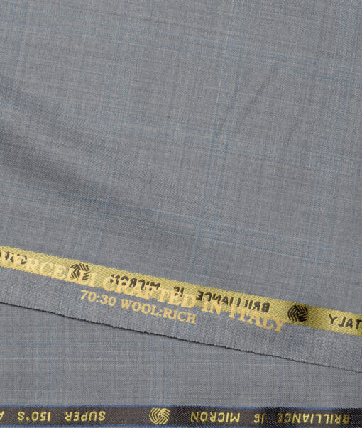 Vercelli Italy Super 150's Checks 70% Merino Wool Suiting Fabric (Light Grey)