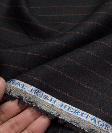 Burgoyne 60 LEA Irish Linen Striped Shirting Fabric (Black)