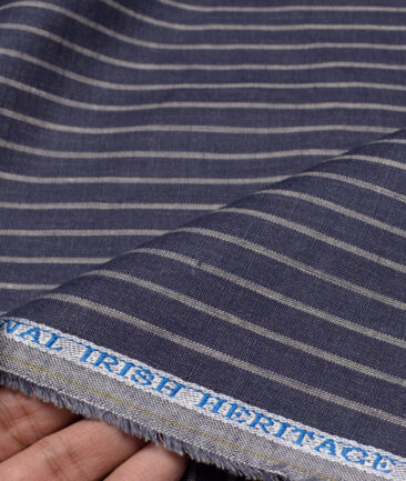 Burgoyne 60 LEA Irish Linen Striped Shirting Fabric (Dark Blue)