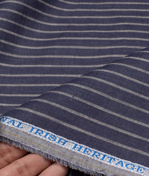 Burgoyne 60 LEA Irish Linen Striped Shirting Fabric (Dark Blue)