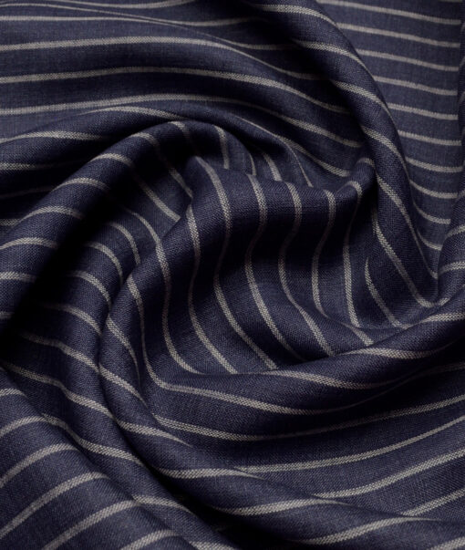 Burgoyne 60 LEA Irish Linen Striped Shirting Fabric (Dark Blue)