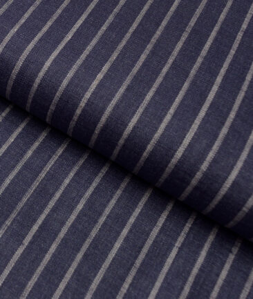 Burgoyne 60 LEA Irish Linen Striped Shirting Fabric (Dark Blue)