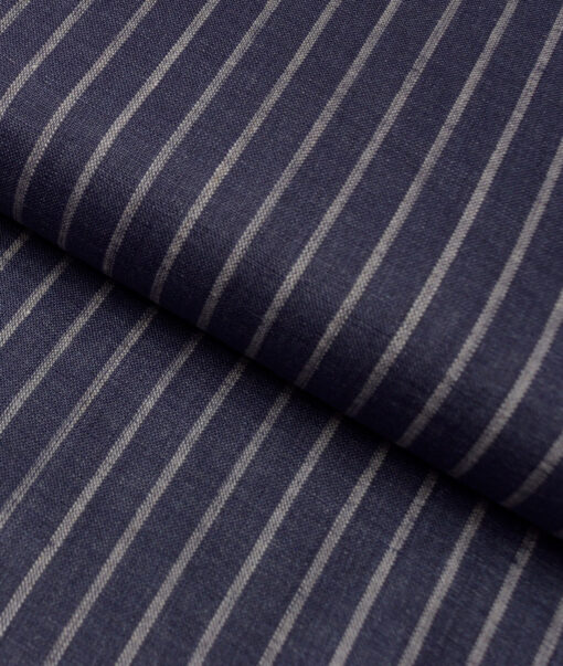 Burgoyne 60 LEA Irish Linen Striped Shirting Fabric (Dark Blue)