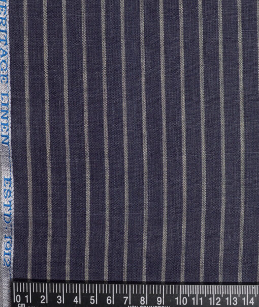Burgoyne 60 LEA Irish Linen Striped Shirting Fabric (Dark Blue)