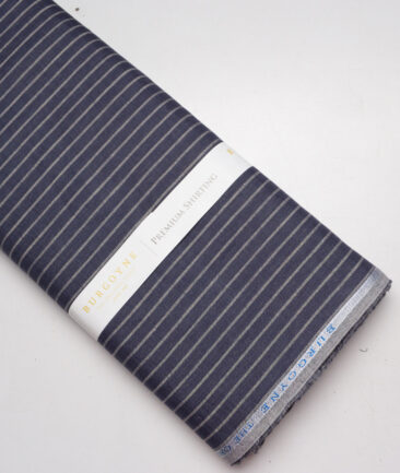 Burgoyne 60 LEA Irish Linen Striped Shirting Fabric (Dark Blue)