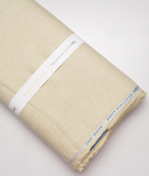 Burgoyne 44 LEA Herringbone Self Design 100% Linen Suiting Fabric (Beige) - Image 6