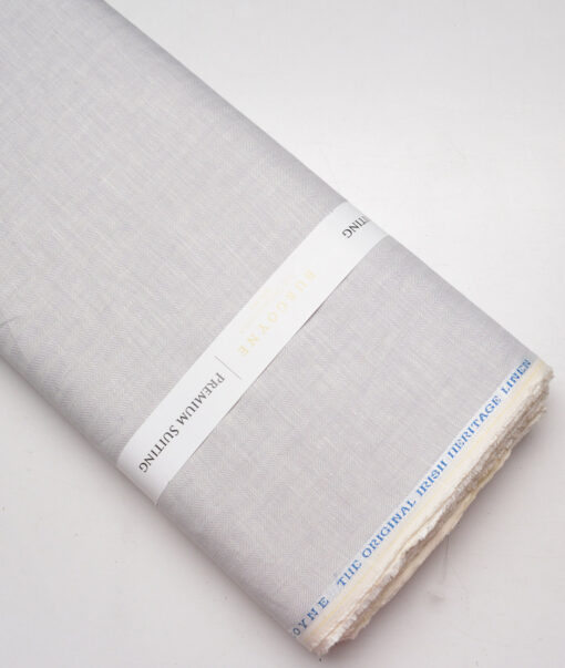 Burgoyne 44 LEA Herringbone Self Design 100% Linen Suiting Fabric (Light Grey) - Image 6