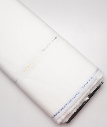Burgoyne 44 LEA Herringbone Self Design 100% Linen Suiting Fabric (White) - Image 6