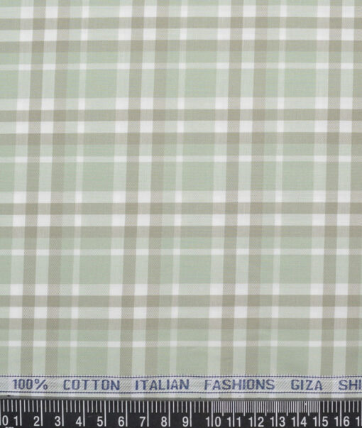 Cadini Italy  Giza Cotton Checks Shirting Fabric (Light Green)