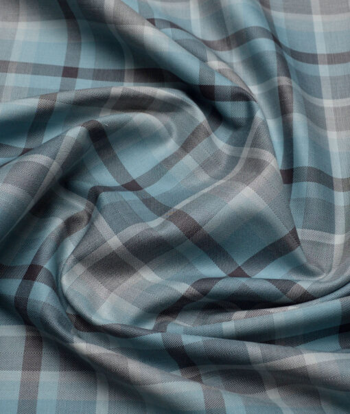 Cadini Italy  Giza Cotton Checks Shirting Fabric (Teal Blue)