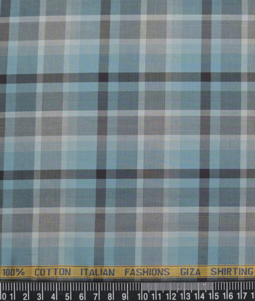 Cadini Italy  Giza Cotton Checks Shirting Fabric (Teal Blue)