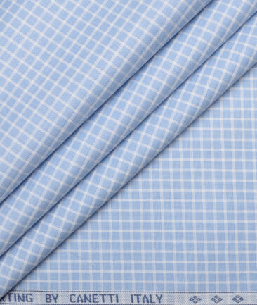 Canetti Italy  Giza Cotton Checks Shirting Fabric (Blue)