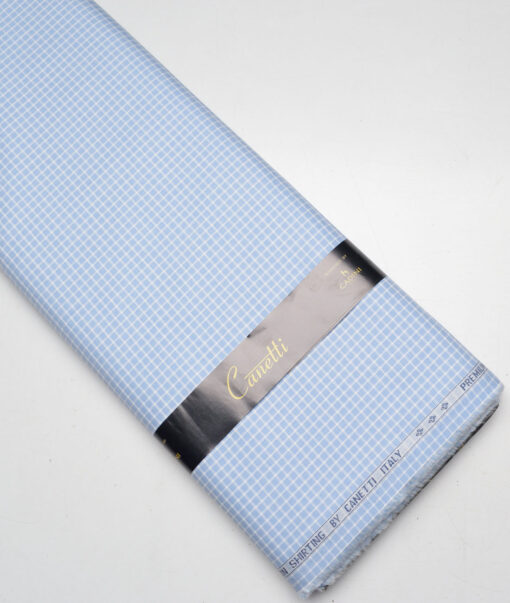 Canetti Italy  Giza Cotton Checks Shirting Fabric (Blue)