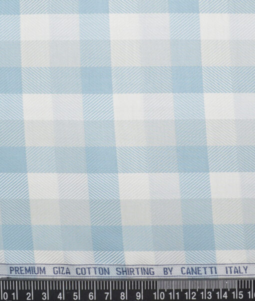 Canetti Italy  Giza Cotton Checks Shirting Fabric (Teal Blue)