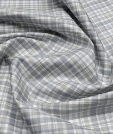 J.Hampstead  Giza Cotton Checks Shirting Fabric (White & Grey)