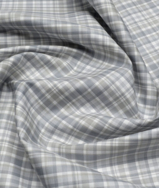 J.Hampstead  Giza Cotton Checks Shirting Fabric (White & Grey)
