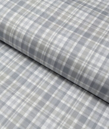 J.Hampstead  Giza Cotton Checks Shirting Fabric (White & Grey)