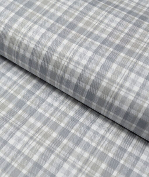 J.Hampstead  Giza Cotton Checks Shirting Fabric (White & Grey)
