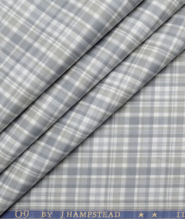 J.Hampstead  Giza Cotton Checks Shirting Fabric (White & Grey)