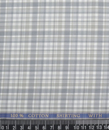 J.Hampstead  Giza Cotton Checks Shirting Fabric (White & Grey)