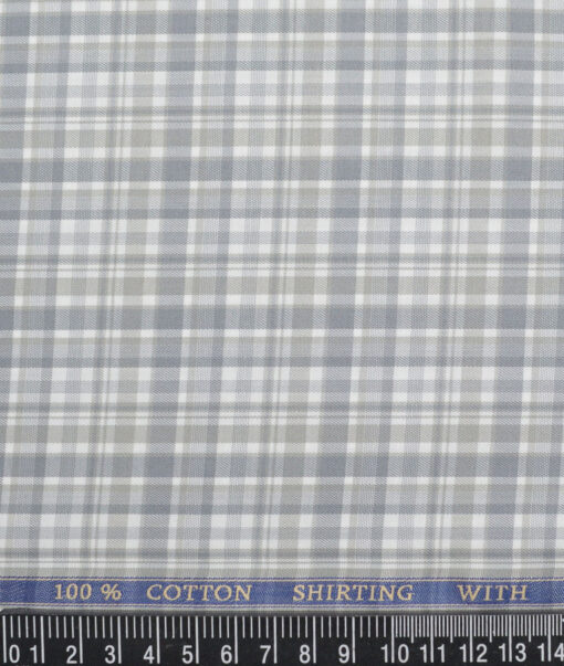 J.Hampstead  Giza Cotton Checks Shirting Fabric (White & Grey)