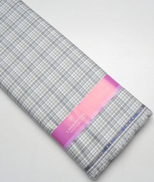 J.Hampstead  Giza Cotton Checks Shirting Fabric (White & Grey)