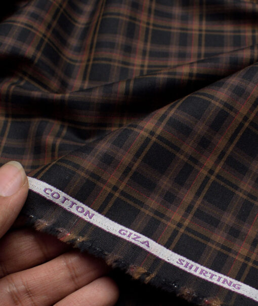 J.Hampstead  Giza Cotton Checks Shirting Fabric (Black & Brown)