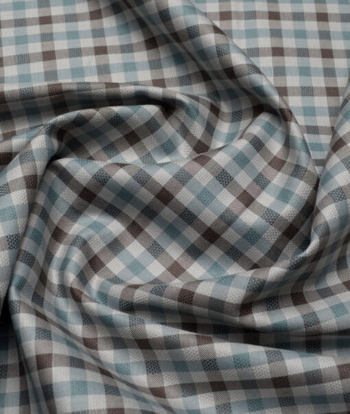 J.Hampstead  Giza Cotton Checks Shirting Fabric (Light Grey & Green)