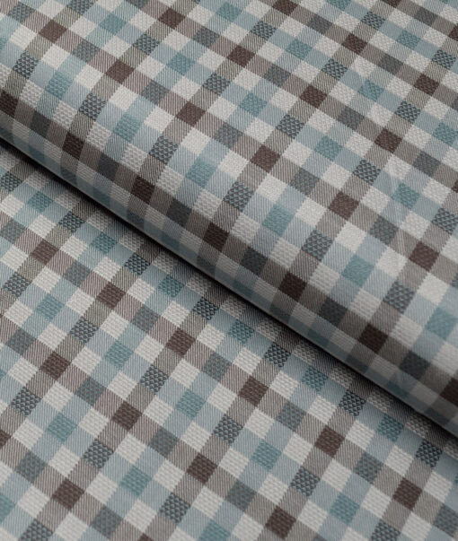 J.Hampstead  Giza Cotton Checks Shirting Fabric (Light Grey & Green)