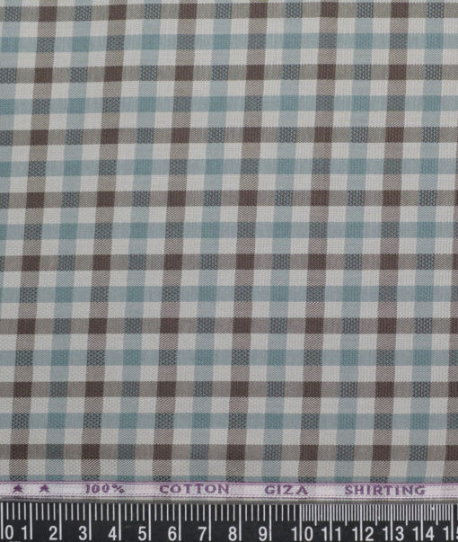 J.Hampstead  Giza Cotton Checks Shirting Fabric (Light Grey & Green)