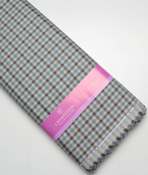 J.Hampstead  Giza Cotton Checks Shirting Fabric (Light Grey & Green)