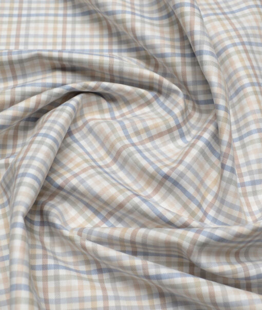 J.Hampstead  Giza Cotton Checks Shirting Fabric (White & Cream)
