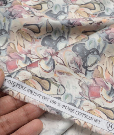 J.Hampstead  Pure Cotton Printed Shirting Fabric (Cream)