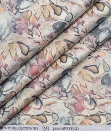 J.Hampstead  Pure Cotton Printed Shirting Fabric (Cream)