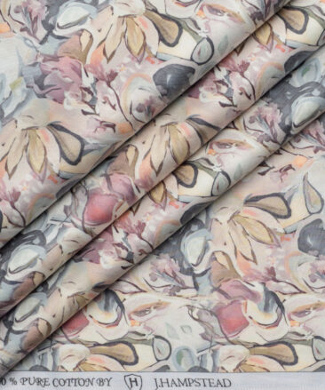 J.Hampstead  Pure Cotton Printed Shirting Fabric (Cream)