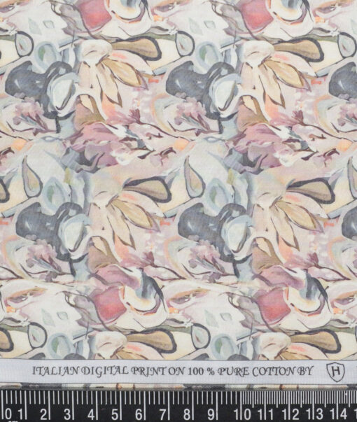 J.Hampstead  Pure Cotton Printed Shirting Fabric (Cream)