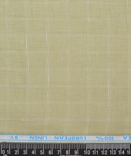 J.Hampstead 60 LEA European Linen Checks Shirting Fabric (Light Olive Green)