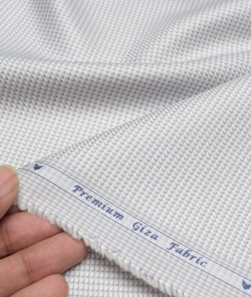 Monza  Giza Cotton Structured Shirting Fabric (White & Grey)