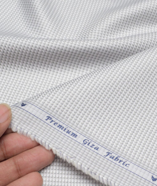 Monza  Giza Cotton Structured Shirting Fabric (White & Grey)