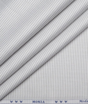 Monza  Giza Cotton Structured Shirting Fabric (White & Grey)