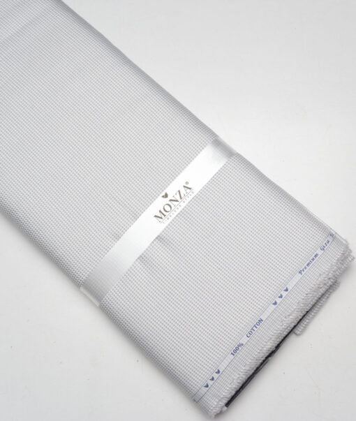 Monza  Giza Cotton Structured Shirting Fabric (White & Grey)