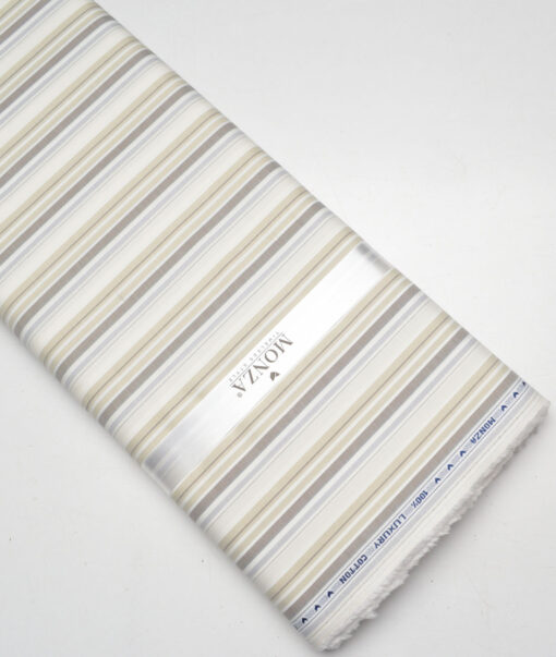 Monza  Luxury Cotton Striped Shirting Fabric (Cream)