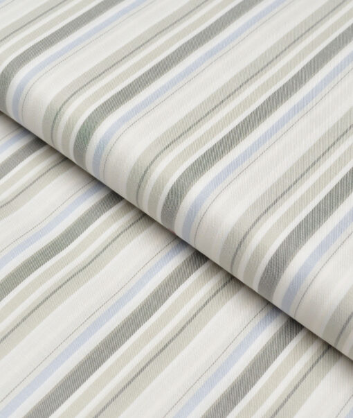 Monza  Luxury Cotton Striped Shirting Fabric (White & Cream)