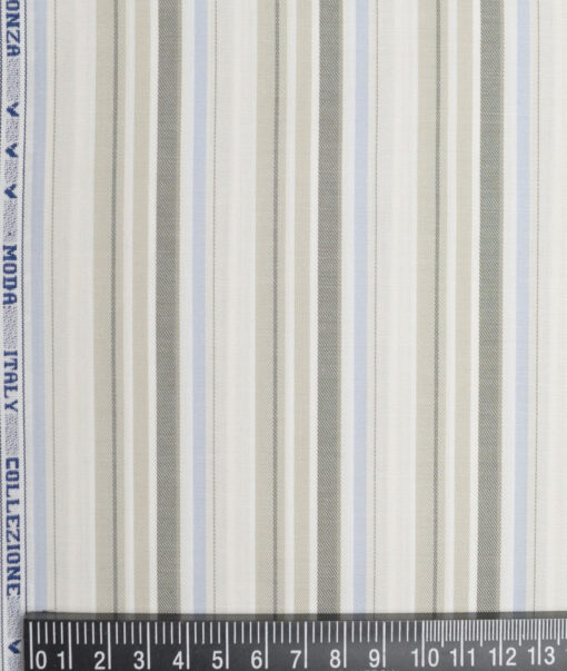 Monza  Luxury Cotton Striped Shirting Fabric (White & Cream)