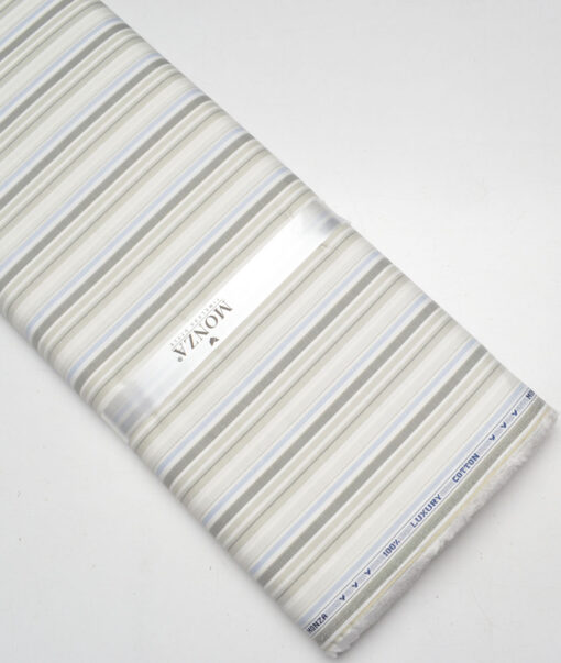 Monza  Luxury Cotton Striped Shirting Fabric (White & Cream)