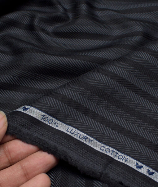 Monza  Luxury Cotton Striped Shirting Fabric (Black & Grey)