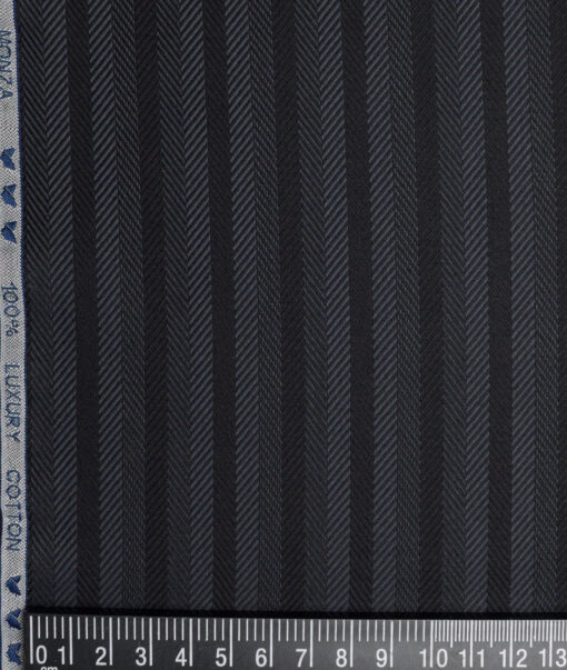 Monza  Luxury Cotton Striped Shirting Fabric (Black & Grey)