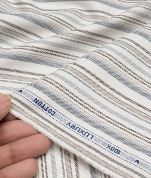 Monza  Luxury Cotton Striped Shirting Fabric (Cream)